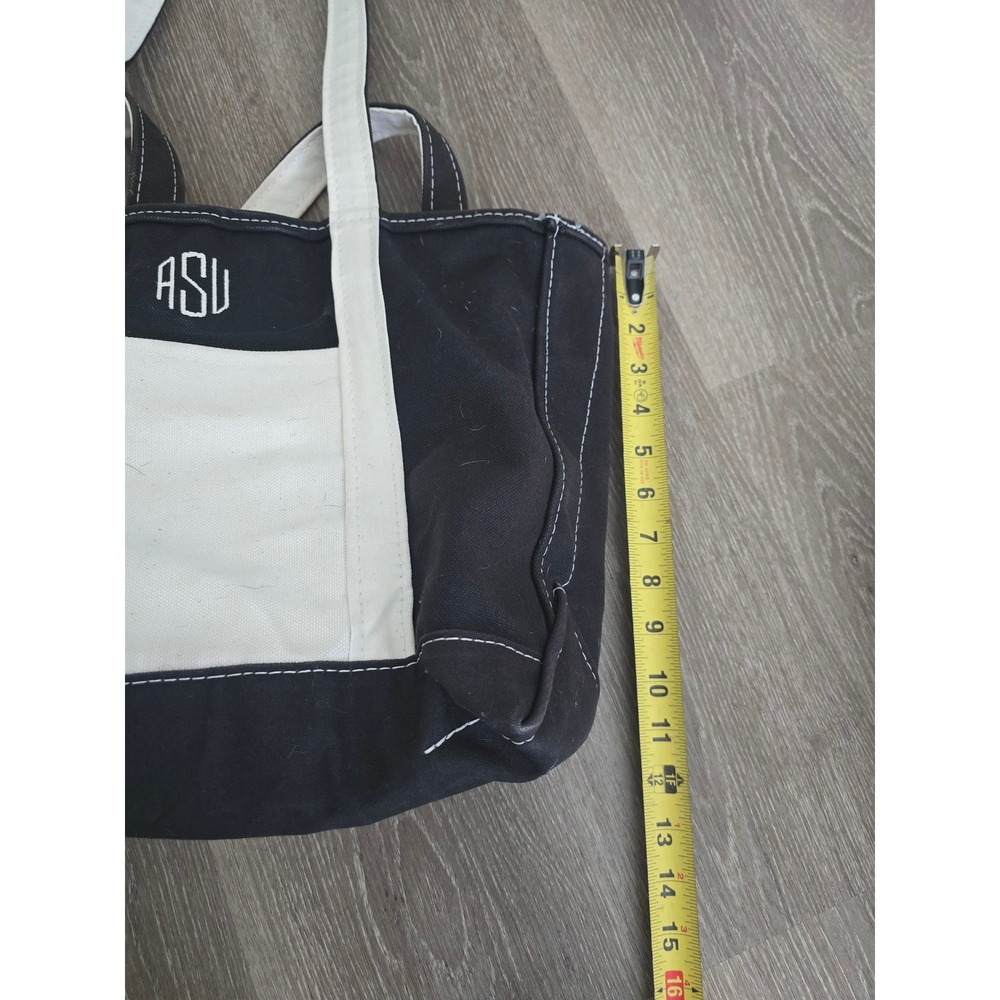 LL Bean Boat and Tote Zip Top Canvas Bag Black Natural ASU Monogram Medium Long - Picture 6 of 7